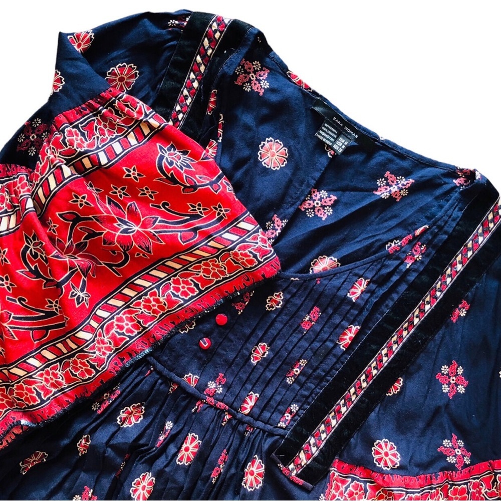 Zara Boho Navy Red Dress - Picture 4 of 10